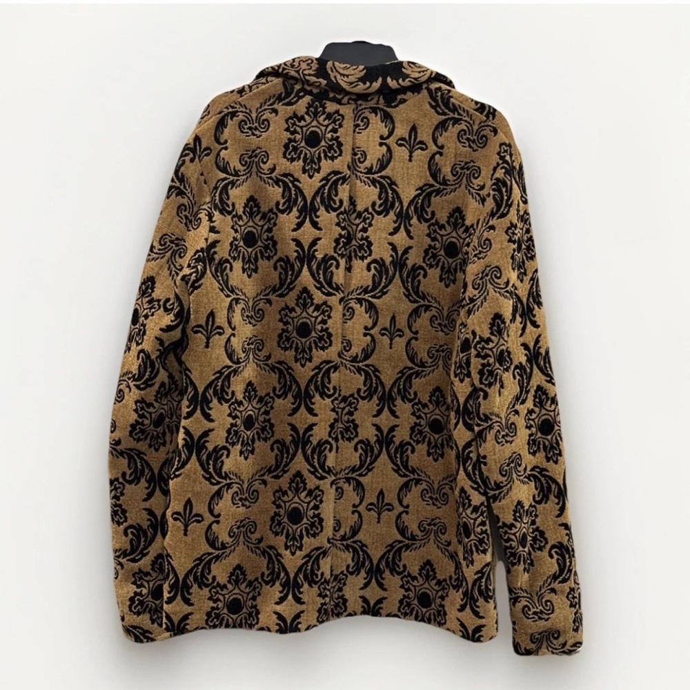 Vintage Collin Creek Sz 12 Black Gold Blazer Jacket Floral Damask Flocked USA - Picture 2 of 9